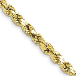 5mm 10K Yellow Gold Hollow Diamond Cut Rope Chain Necklace, 24 Inch